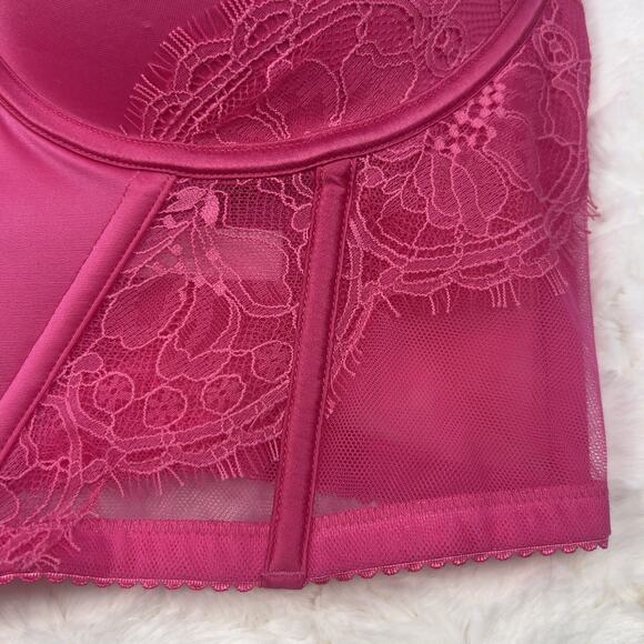 Victoria’s Secret Double Shine Strap Push-Up Lace Corset Bra Top Pink 36DD NWT - Picture 4 of 6